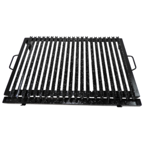 Emparrillado portátil de hierro ángulo enlozado con módulos desmontables y grasera, sin accesorios.